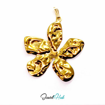 Gold Organic Petal Flower pendant in gold-tone stainless steel - front view - JewelHub