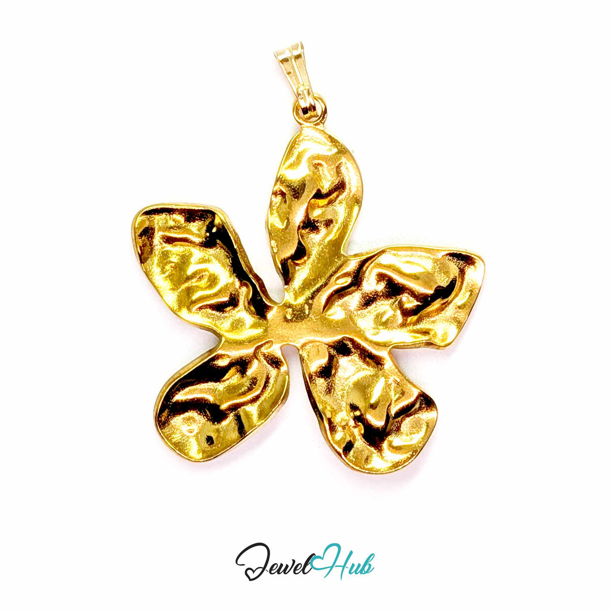 Gold Organic Petal Flower pendant in gold-tone stainless steel - back view - JewelHub