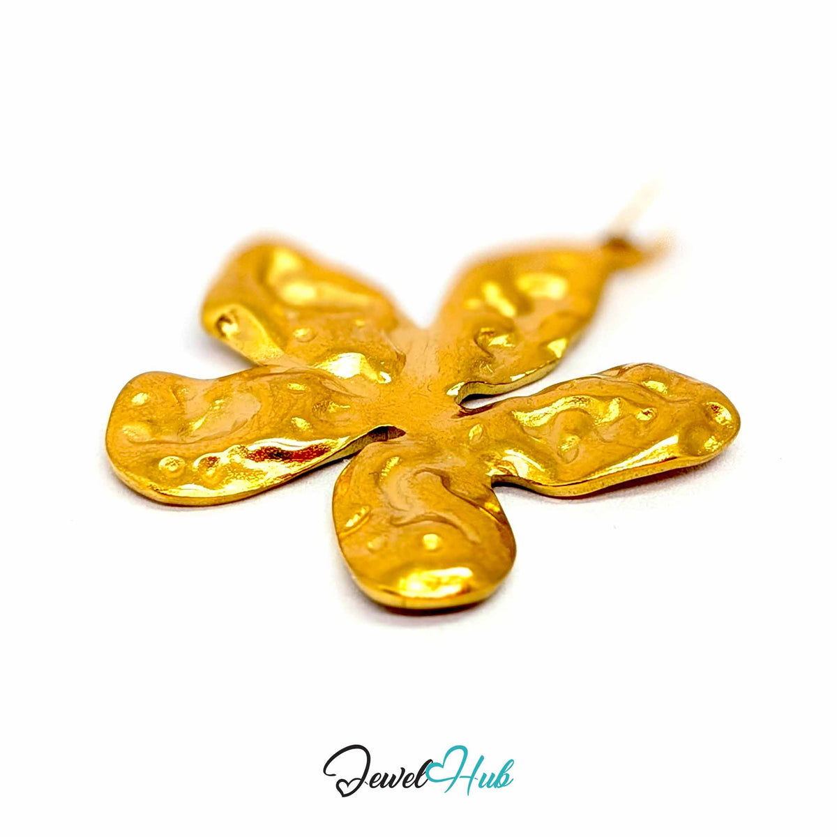 Gold Organic Petal Flower pendant in gold-tone stainless steel - close-up detail - JewelHub