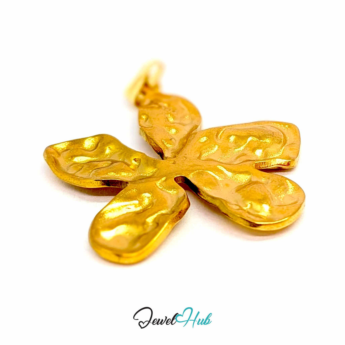 Gold Organic Petal Flower pendant in gold-tone stainless steel - angled close-up - JewelHub