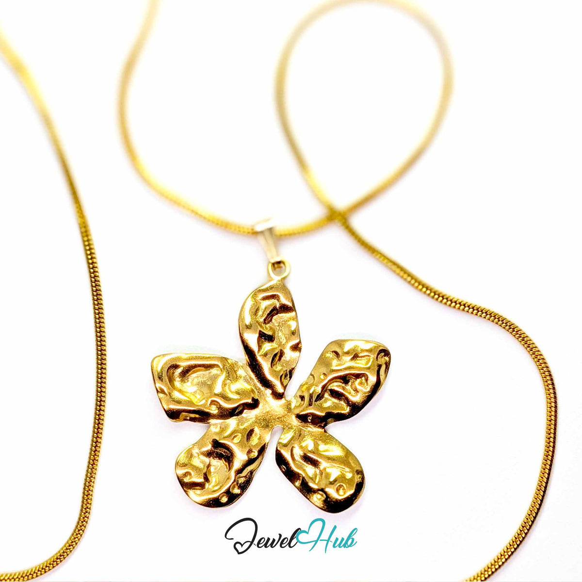 Gold Organic Petal Flower pendant in gold-tone stainless steel - on a gold-tone stainless steel chain - JewelHub