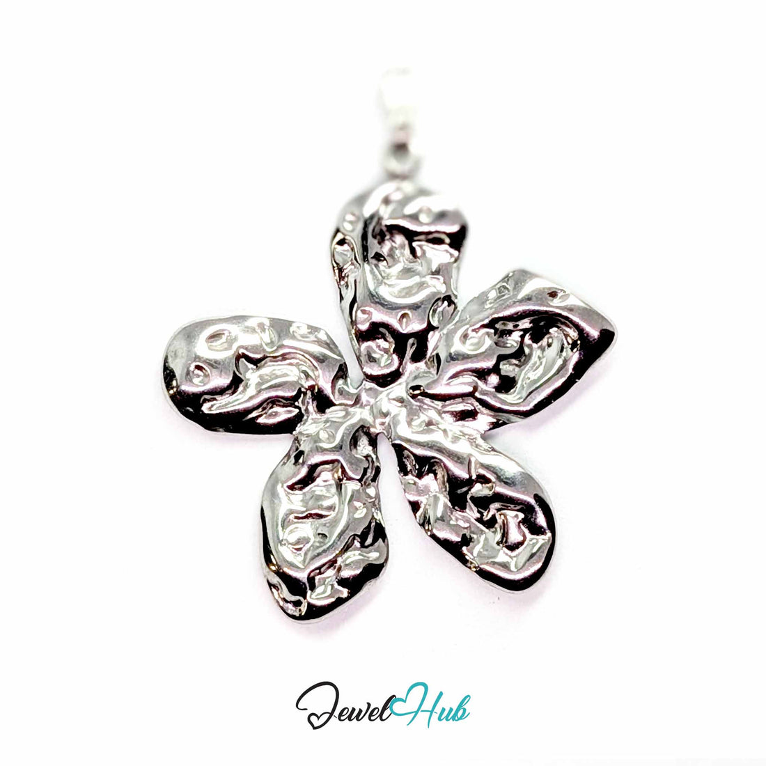 Silver Organic Petal Flower pendant in silver-tone stainless steel - front view - JewelHub