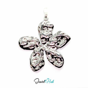 Silver Organic Petal Flower pendant in silver-tone stainless steel - front view - JewelHub