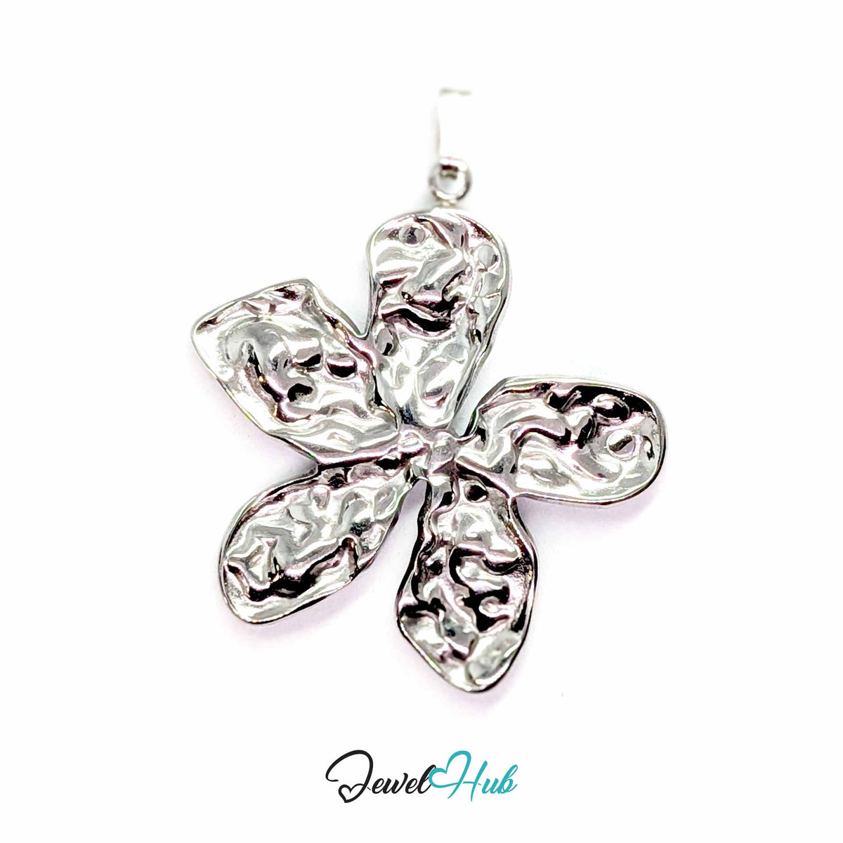 Silver Organic Petal Flower pendant in silver-tone stainless steel - back view - JewelHub