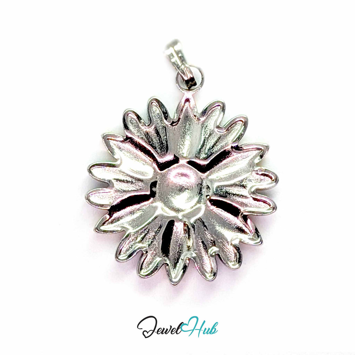 Daisy Flower pendant in DuoTone stainless steel - back view - JewelHub