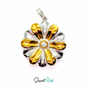 Crystal Daisy pendant in DuoTone stainless steel - front view - JewelHub