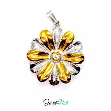 Crystal Daisy pendant in DuoTone stainless steel - front view - JewelHub