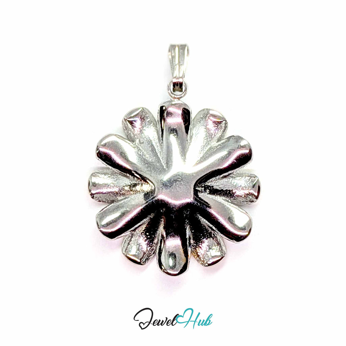 Crystal Daisy pendant in DuoTone stainless steel - back view - JewelHub
