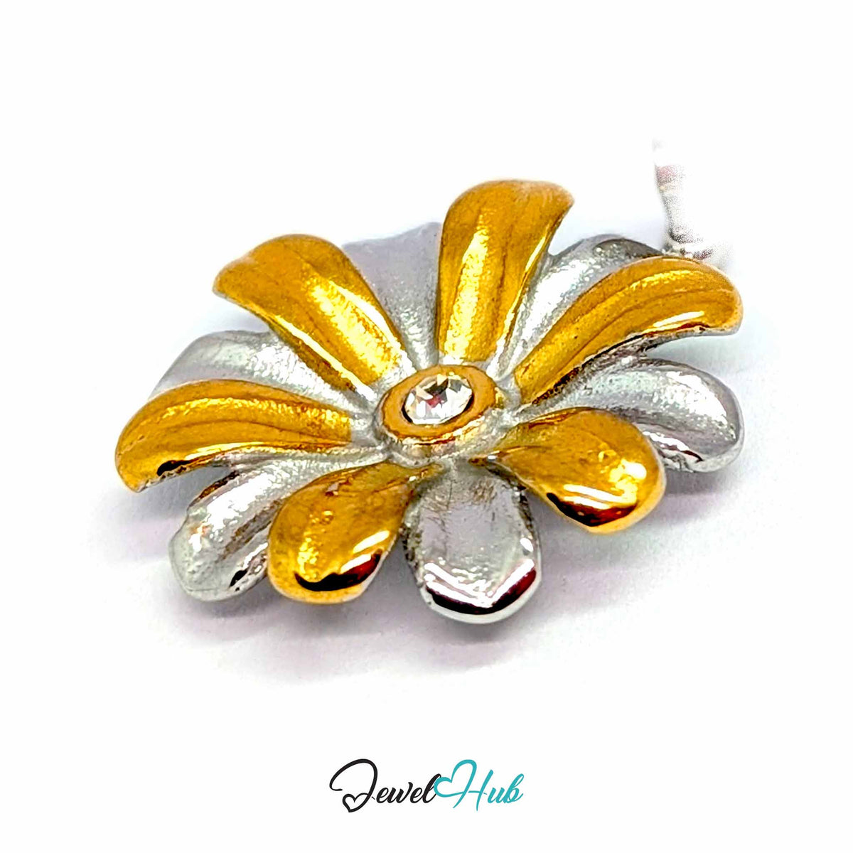 Crystal Daisy pendant in DuoTone stainless steel - close-up detail - JewelHub