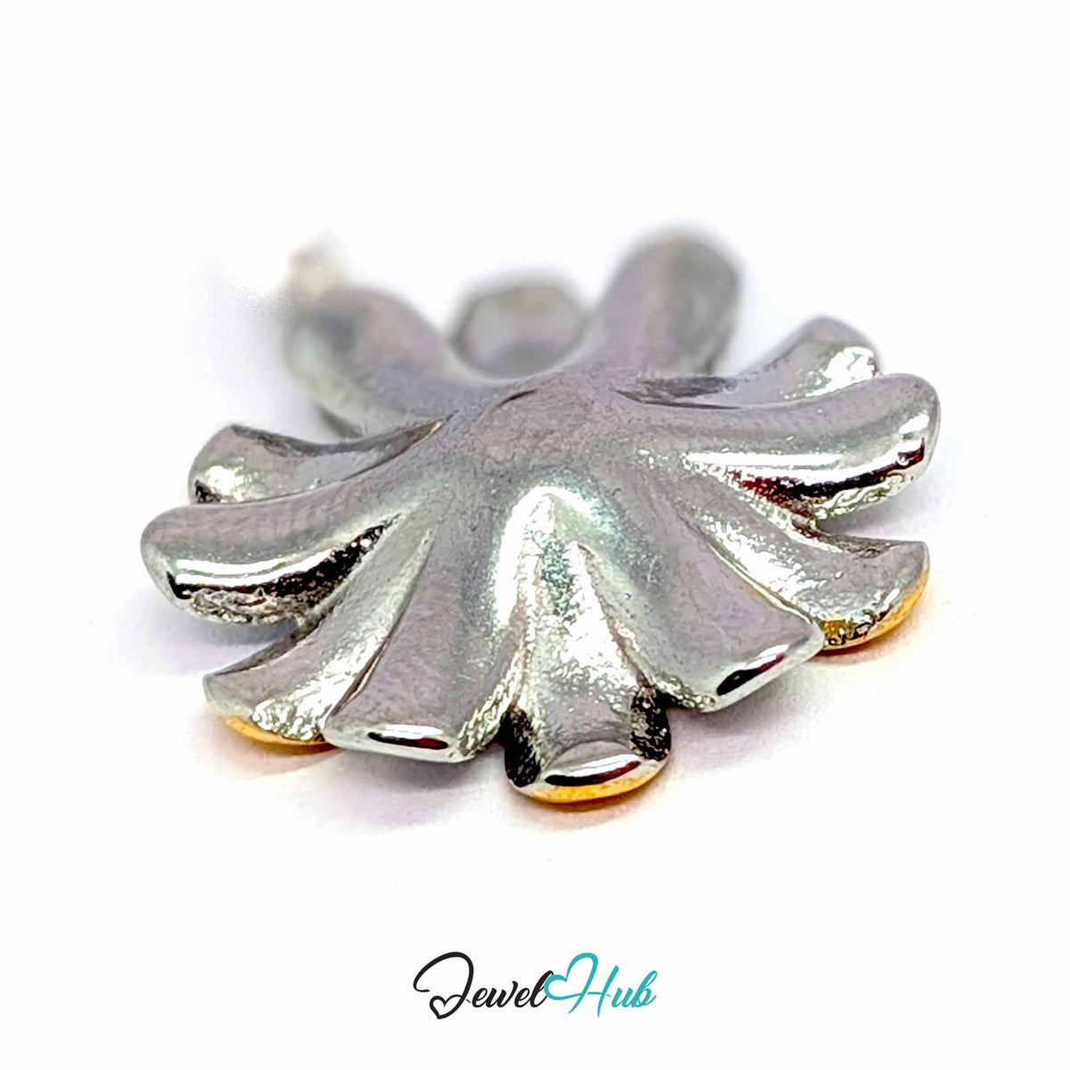 Crystal Daisy pendant in DuoTone stainless steel - angled close-up - JewelHub