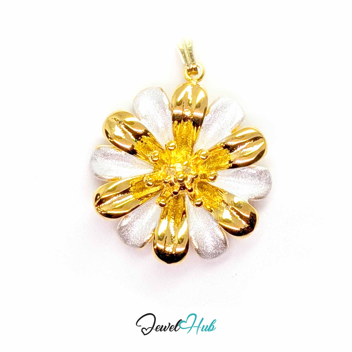 Gold Twelve Petal Flower pendant in gold-tone stainless steel - front view - JewelHub