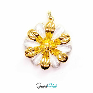 Gold Twelve Petal Flower pendant in gold-tone stainless steel - front view - JewelHub