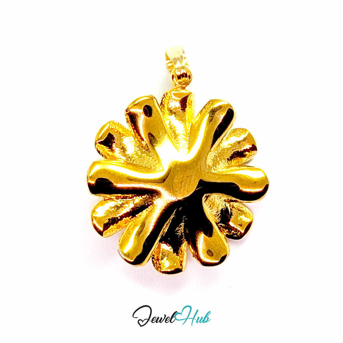 Gold Twelve Petal Flower pendant in gold-tone stainless steel - back view - JewelHub