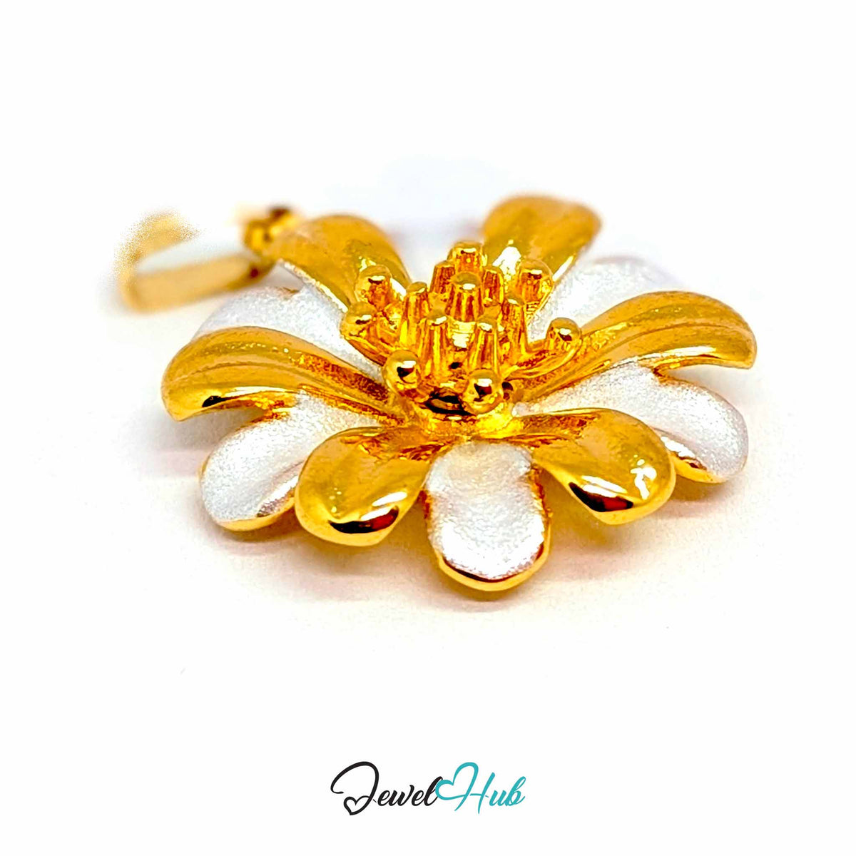 Gold Twelve Petal Flower pendant in gold-tone stainless steel - close-up detail - JewelHub