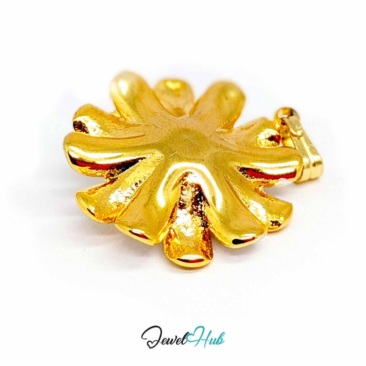 Gold Twelve Petal Flower pendant in gold-tone stainless steel - angled close-up - JewelHub
