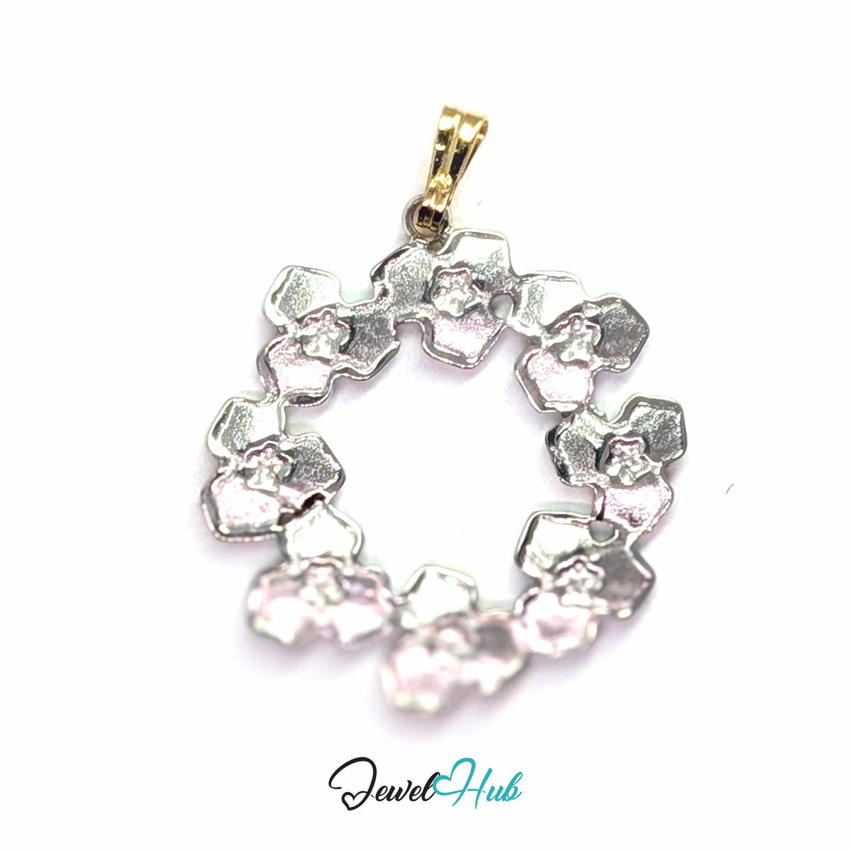 Flower Wreath pendant in DuoTone stainless steel - back view - JewelHub