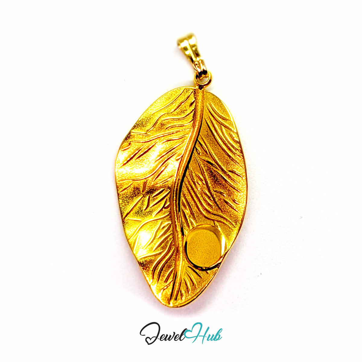 Gold Dewdrop Leaf pendant in gold-tone stainless steel - back view - JewelHub