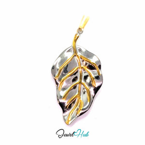 Leaf pendant in DuoTone stainless steel - front view - JewelHub