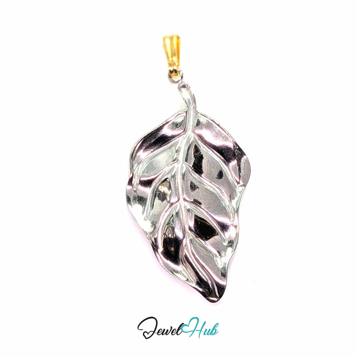 Leaf pendant in DuoTone stainless steel - back view - JewelHub