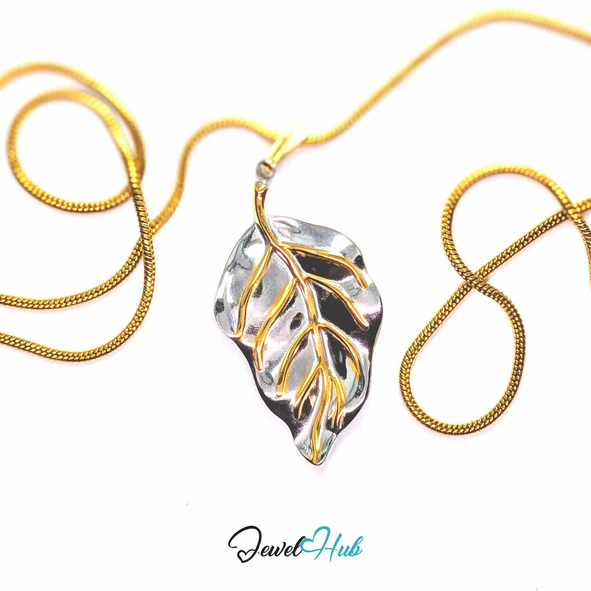 Leaf pendant in DuoTone stainless steel - on a gold-tone stainless steel chain - JewelHub