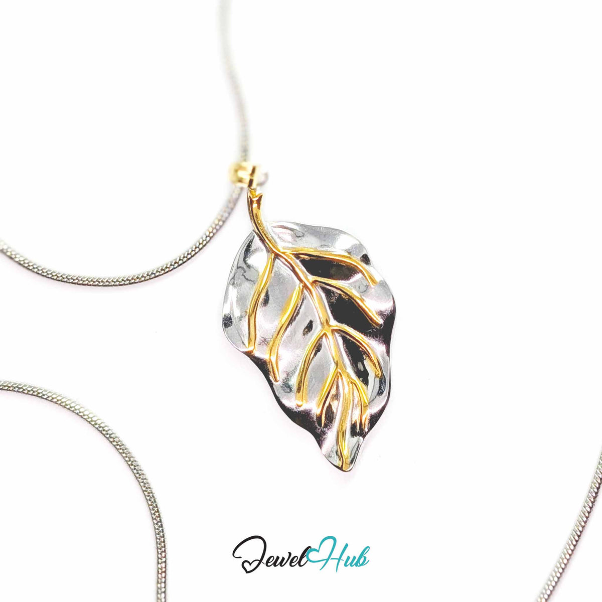 Leaf pendant in DuoTone stainless steel - on a silver-tone stainless steel chain - JewelHub