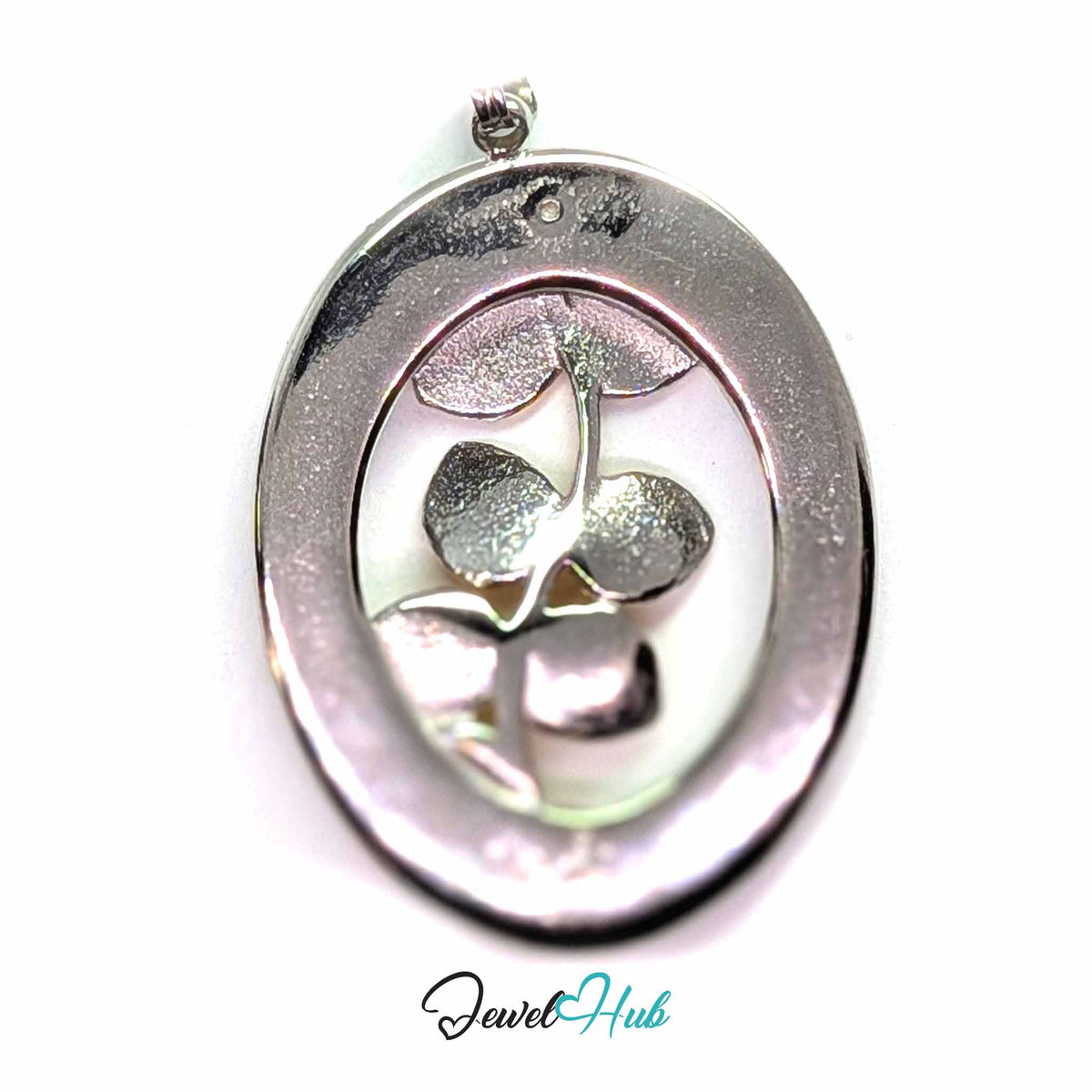 Oval Branch pendant in DuoTone stainless steel - back view - JewelHub