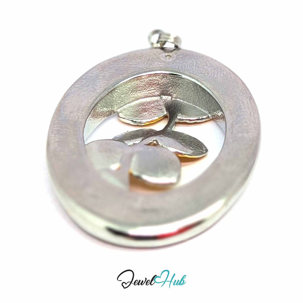 Oval Branch pendant in DuoTone stainless steel - angled close-up - JewelHub
