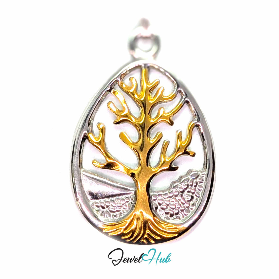 Tree of Life pendant in DuoTone stainless steel - front view - JewelHub