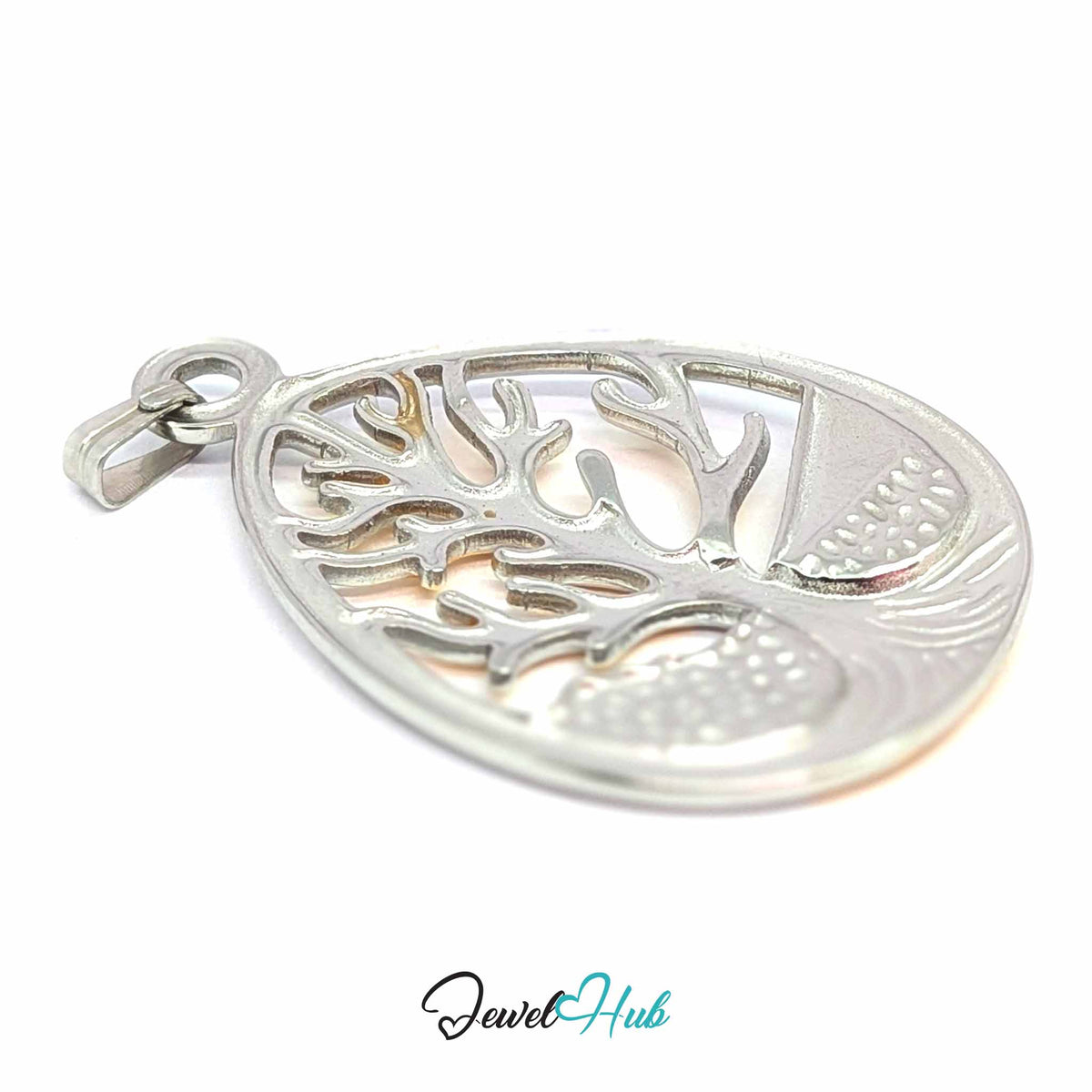 Tree of Life pendant in DuoTone stainless steel - angled close-up - JewelHub