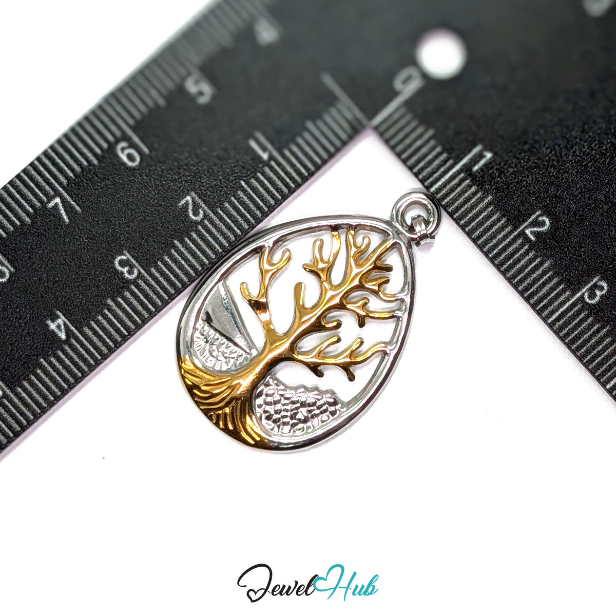 Tree of Life pendant in DuoTone stainless steel - measurement with ruler - JewelHub