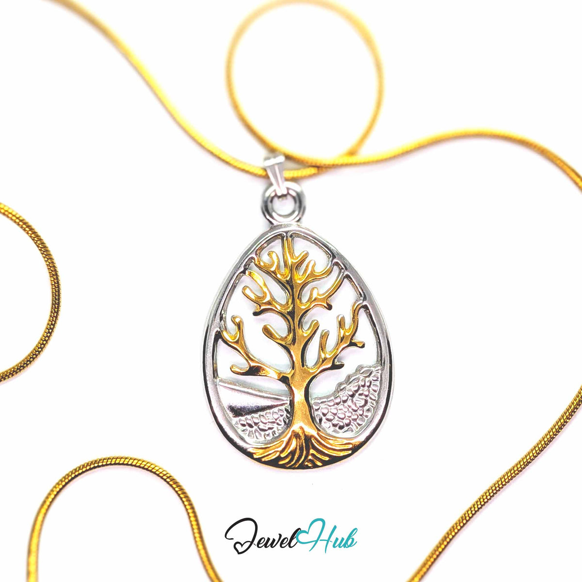 Tree of Life pendant in DuoTone stainless steel - on a gold-tone stainless steel chain - JewelHub