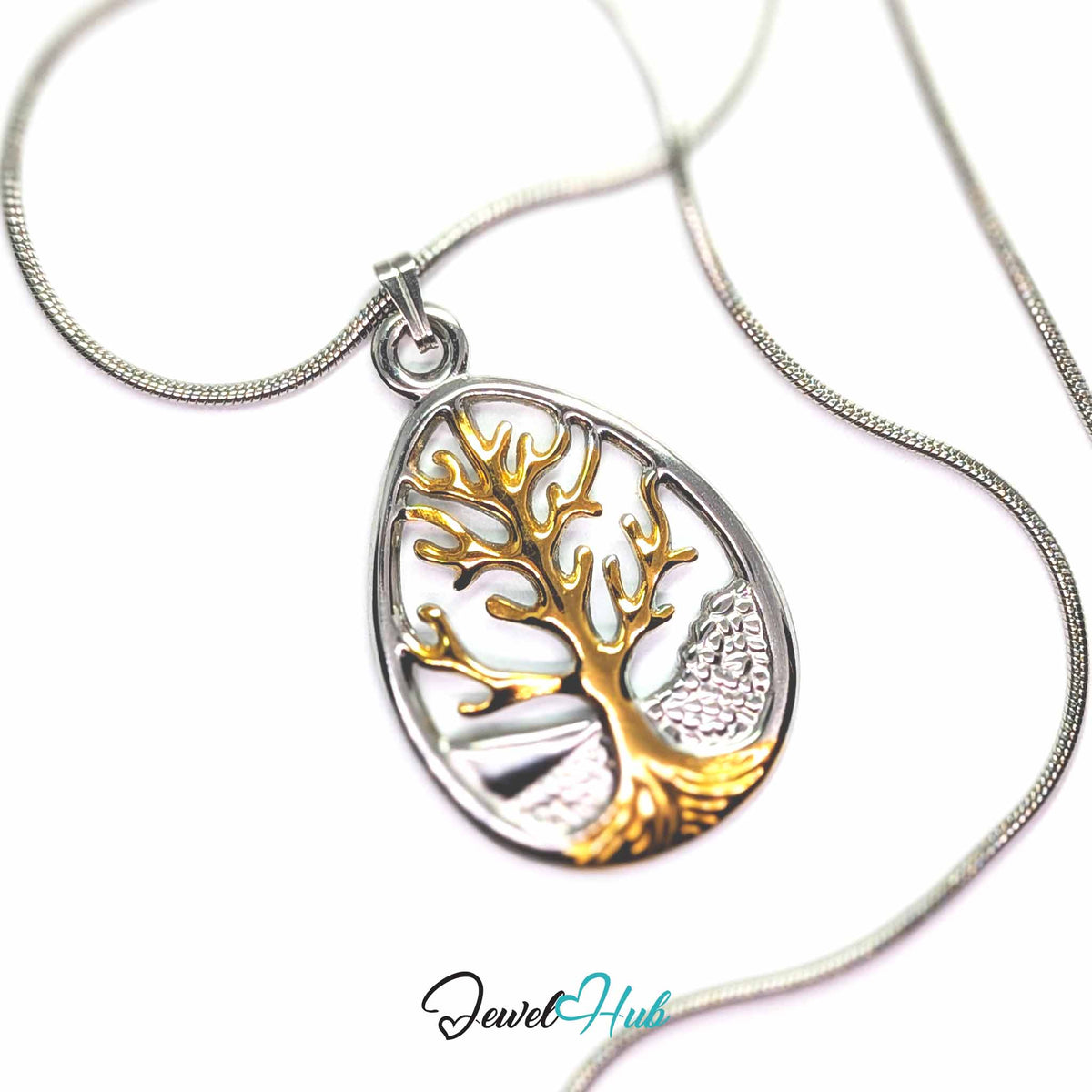 Tree of Life pendant in DuoTone stainless steel - on a silver-tone stainless steel chain - JewelHub