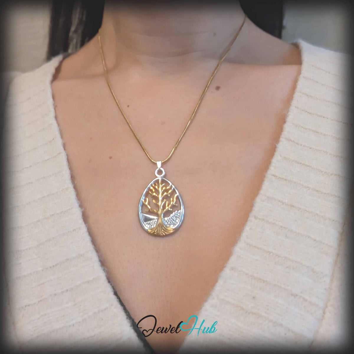 Tree of Life pendant in DuoTone stainless steel - worn on the neck - JewelHub