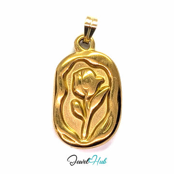 Gold Tulip Plate pendant in gold-tone stainless steel - front view - JewelHub