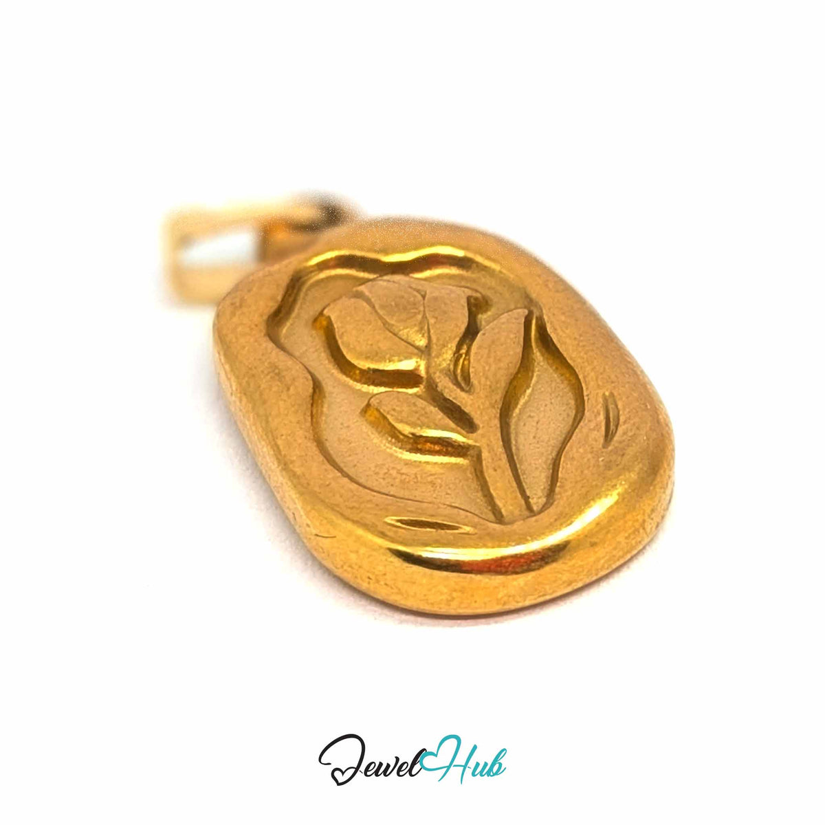Gold Tulip Plate pendant in gold-tone stainless steel - close-up detail - JewelHub