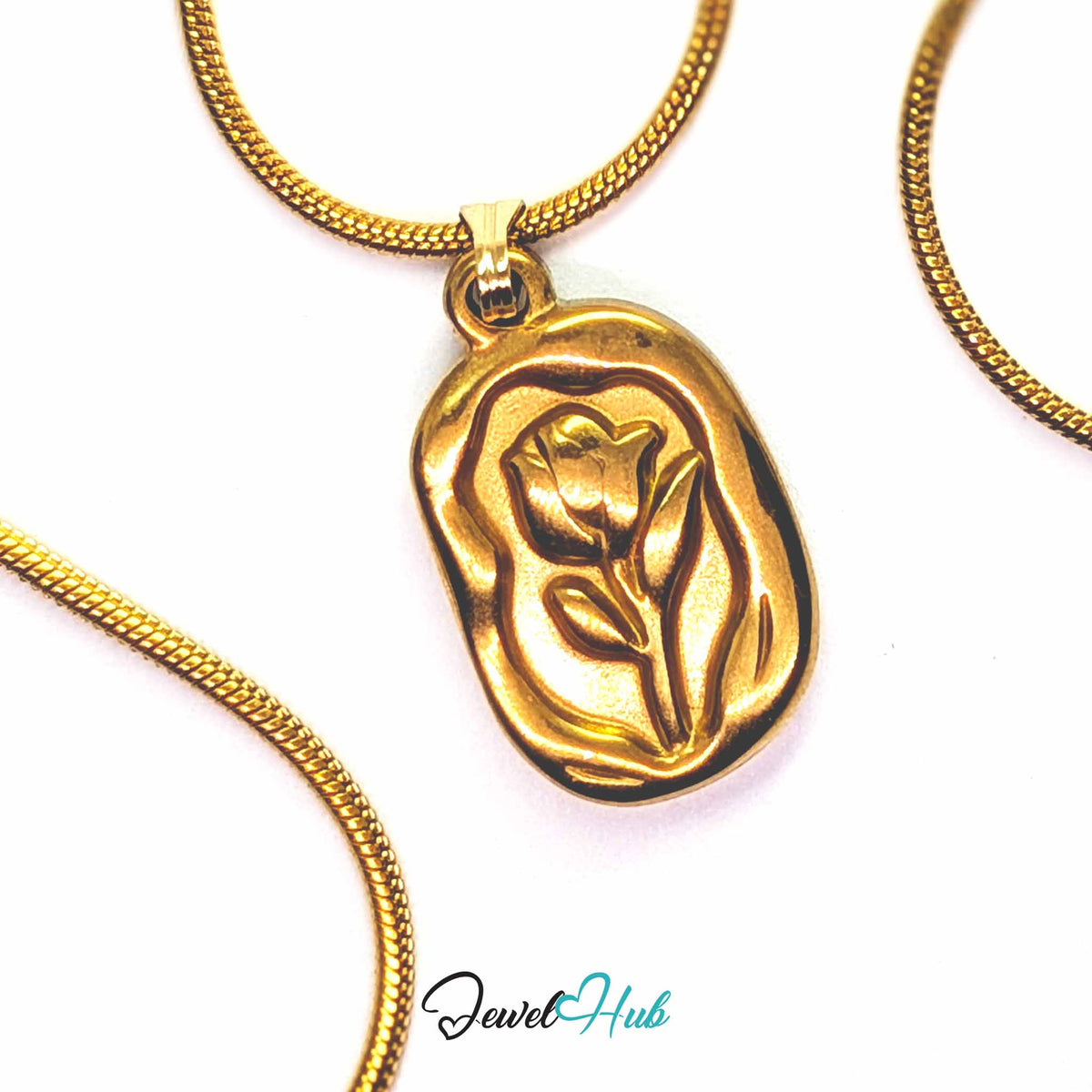 Gold Tulip Plate pendant in gold-tone stainless steel - on a gold-tone stainless steel chain - JewelHub