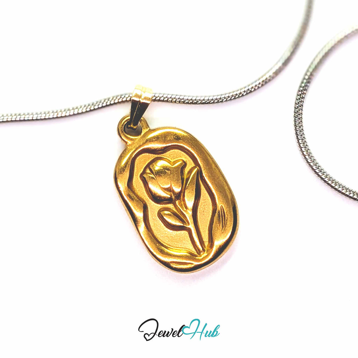 Gold Tulip Plate pendant in gold-tone stainless steel - on a silver-tone stainless steel chain - JewelHub
