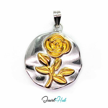 Rose Plate pendant in DuoTone stainless steel - front view - JewelHub