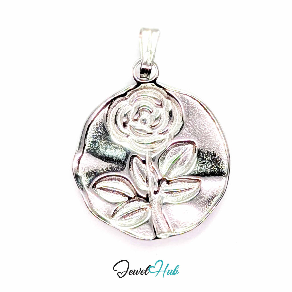 Rose Plate pendant in DuoTone stainless steel - back view - JewelHub