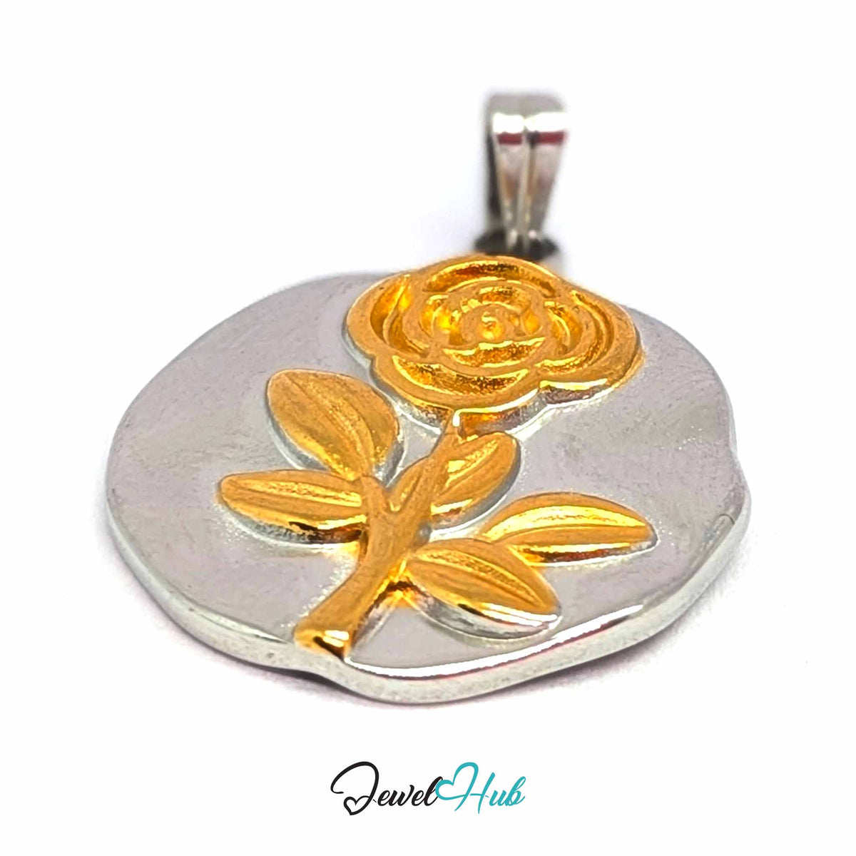 Rose Plate pendant in DuoTone stainless steel - close-up detail - JewelHub