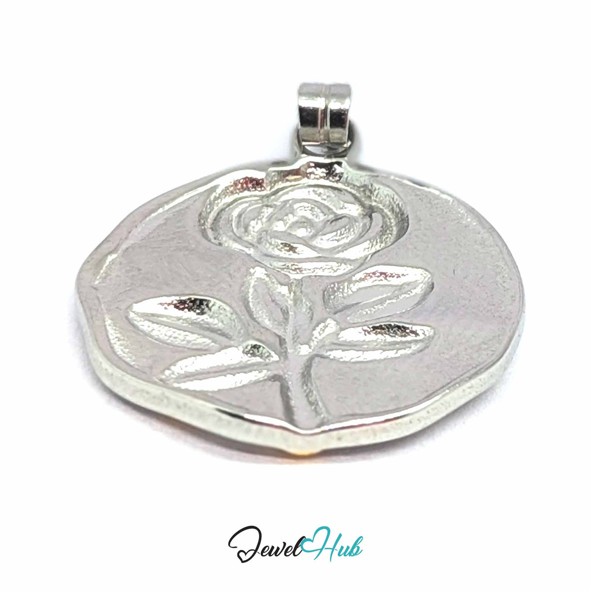 Rose Plate pendant in DuoTone stainless steel - angled close-up - JewelHub