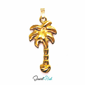 Gold Palm Tree pendant in gold-tone stainless steel - front view - JewelHub