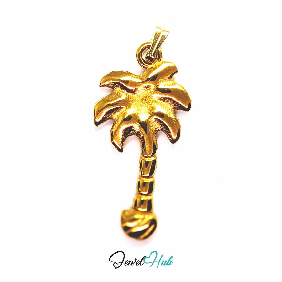 Gold Palm Tree pendant in gold-tone stainless steel - back view - JewelHub