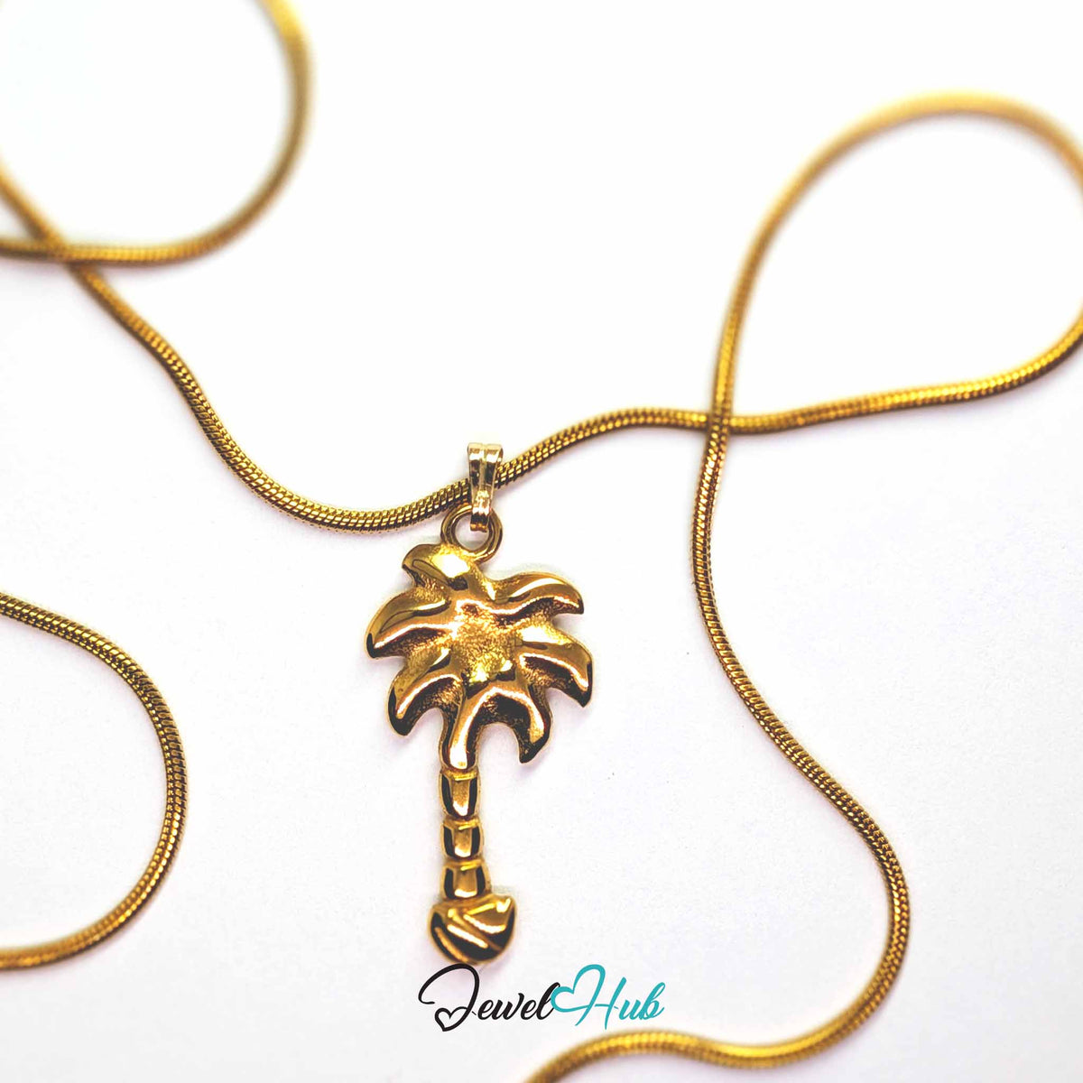 Gold Palm Tree pendant in gold-tone stainless steel - on a gold-tone stainless steel chain - JewelHub
