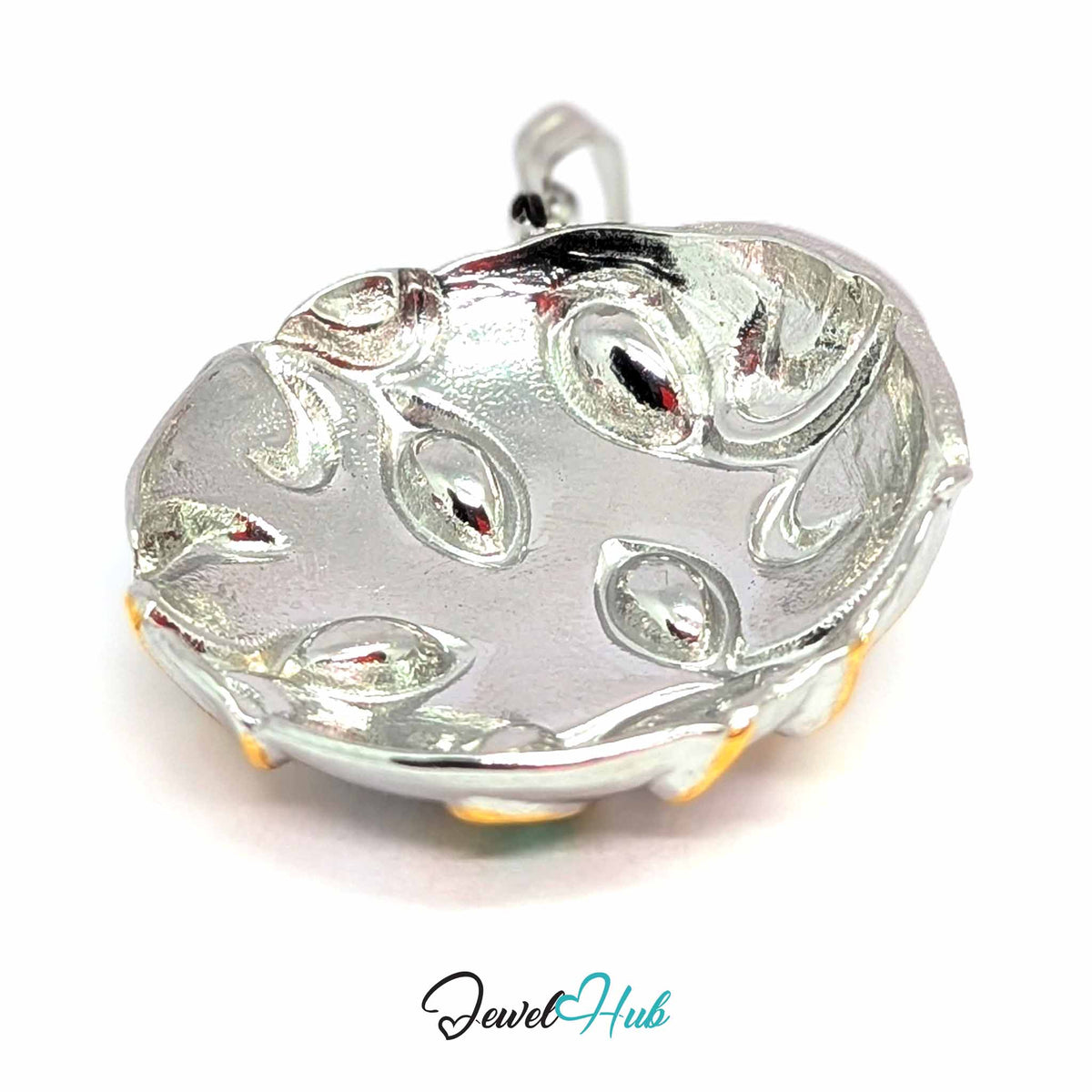 Green Crystal Branch pendant in DuoTone stainless steel - angled close-up - JewelHub