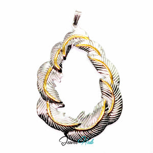 Leaf Wreath pendant in DuoTone stainless steel - front view - JewelHub