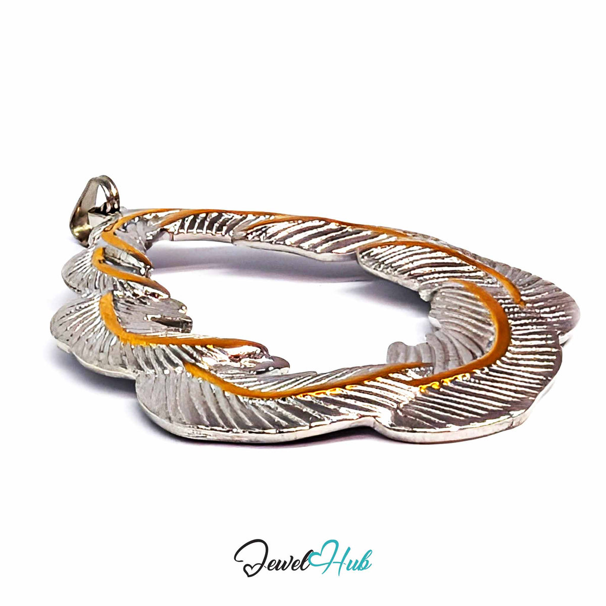 Leaf Wreath pendant in DuoTone stainless steel - close-up detail - JewelHub