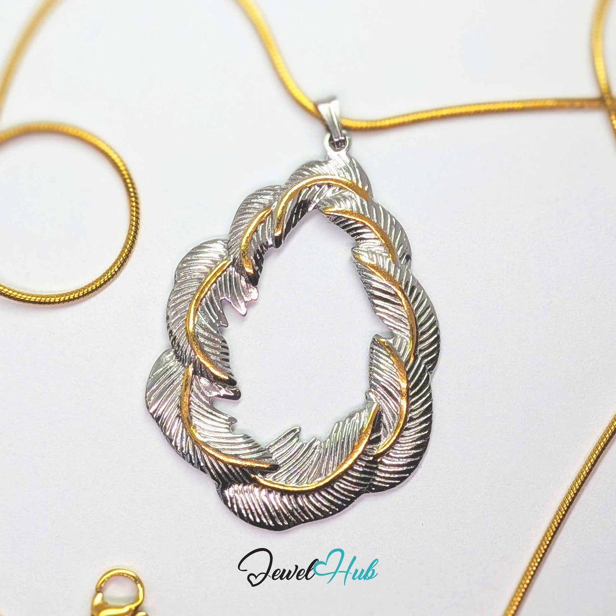 Leaf Wreath pendant in DuoTone stainless steel - on a gold-tone stainless steel chain - JewelHub