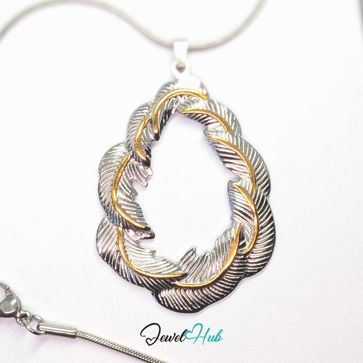 Leaf Wreath pendant in DuoTone stainless steel - on a silver-tone stainless steel chain - JewelHub