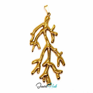 Gold Coral Seaweed pendant in gold-tone stainless steel - front view - JewelHub